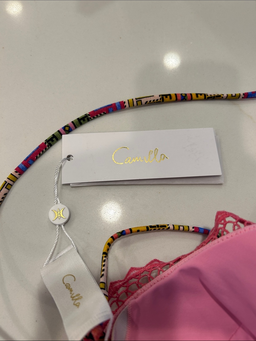Camilla Pink Embroidered Halter One-Piece Swimsuit - Picture 3 of 3